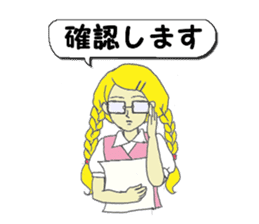 A girl reading in monotone when talks. sticker #8486330