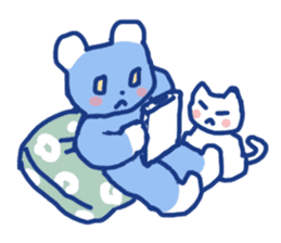 Blue teddy bear and white cat sticker #8581706