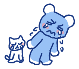 Blue teddy bear and white cat sticker #8581709