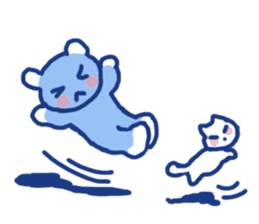 Blue teddy bear and white cat sticker #8581710