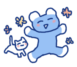 Blue teddy bear and white cat sticker #8581713