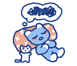 Blue teddy bear and white cat sticker #8581714