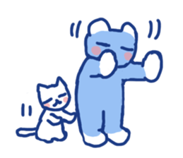 Blue teddy bear and white cat sticker #8581715