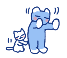Blue teddy bear and white cat sticker #8581715