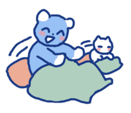 Blue teddy bear and white cat sticker #8581723