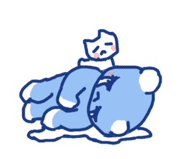 Blue teddy bear and white cat sticker #8581727