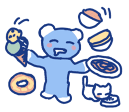 Blue teddy bear and white cat sticker #8581729