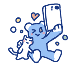 Blue teddy bear and white cat sticker #8581734