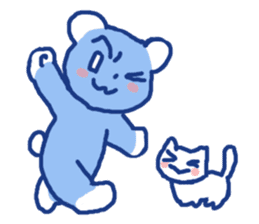 Blue teddy bear and white cat sticker #8581736