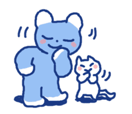 Blue teddy bear and white cat sticker #8581737