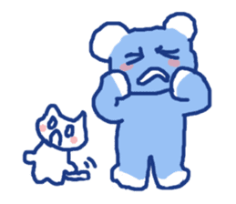 Blue teddy bear and white cat sticker #8581738