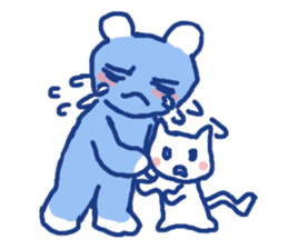Blue teddy bear and white cat sticker #8581740