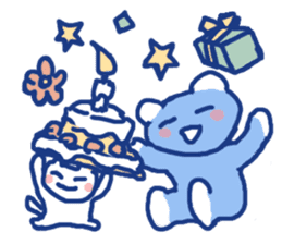 Blue teddy bear and white cat sticker #8581743