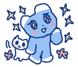 Blue teddy bear and white cat sticker #8581745