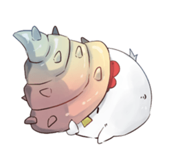 chicken plays with snow. sticker #8886327