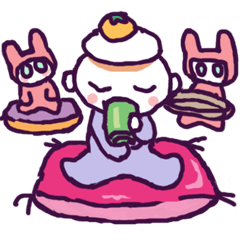 Little boy and cute rabbits