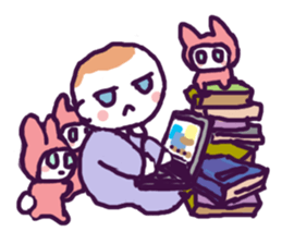 Little boy and cute rabbits sticker #8896102