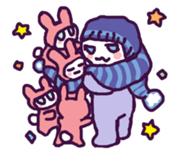 Little boy and cute rabbits sticker #8896103