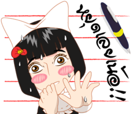 Cartoon thai-Isan writing lady v thai sticker #8898961