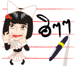 Cartoon thai-Isan writing lady v thai sticker #8898981