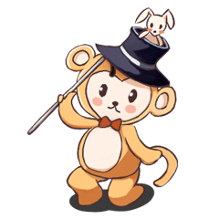 Magician monkey and his assistant rabbit