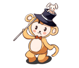 Magician monkey and his assistant rabbit sticker #8906496