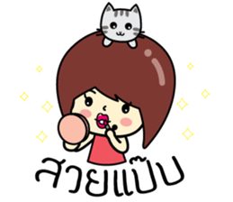 Cute girl and cat sticker #8956620