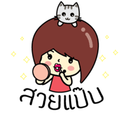 Cute girl and cat sticker #8956620