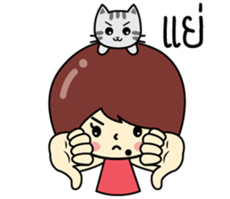 Cute girl and cat sticker #8956623