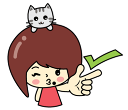 Cute girl and cat sticker #8956624