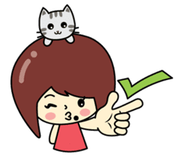 Cute girl and cat sticker #8956624