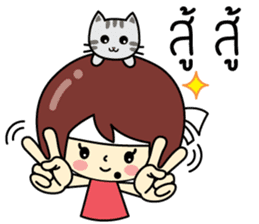 Cute girl and cat sticker #8956627