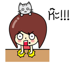 Cute girl and cat sticker #8956628