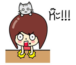 Cute girl and cat sticker #8956628