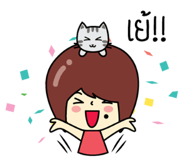 Cute girl and cat sticker #8956630