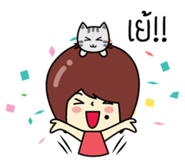 Cute girl and cat sticker #8956630