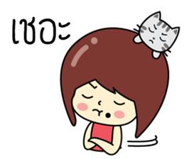 Cute girl and cat sticker #8956635