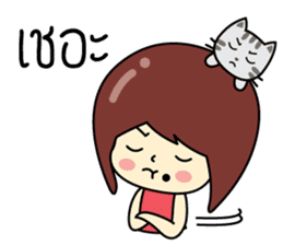 Cute girl and cat sticker #8956635