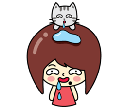 Cute girl and cat sticker #8956640