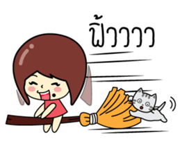 Cute girl and cat sticker #8956644