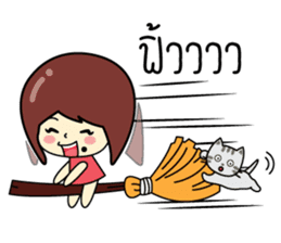 Cute girl and cat sticker #8956644