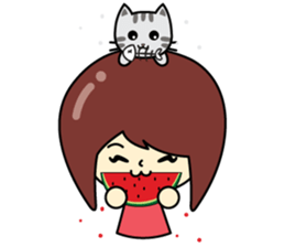 Cute girl and cat sticker #8956647