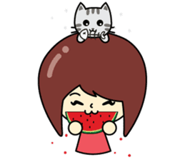 Cute girl and cat sticker #8956647