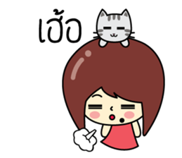 Cute girl and cat sticker #8956651