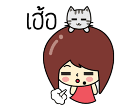 Cute girl and cat sticker #8956651