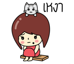 Cute girl and cat sticker #8956652