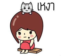 Cute girl and cat sticker #8956652