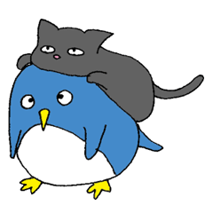 A burdened penguin with a cat