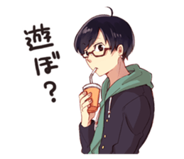 Black hair glasses men's everyday sticker #9247596