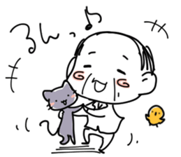 Pretty old man and Cat and Chick. sticker #9315733